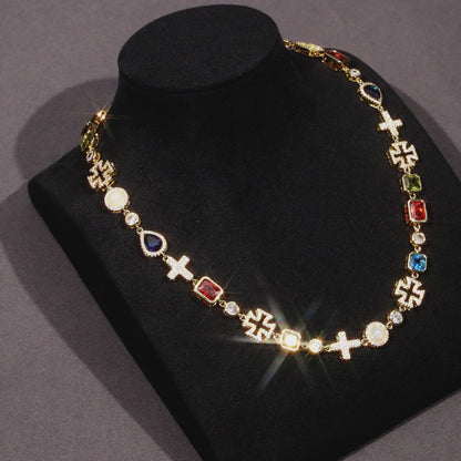 Multi Gemstone & Cross Necklace