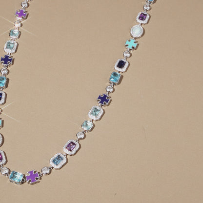 Blue Multi Gemstone Motif Necklace