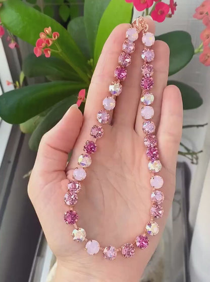 Gradient Pink Crystal Tennis Necklace