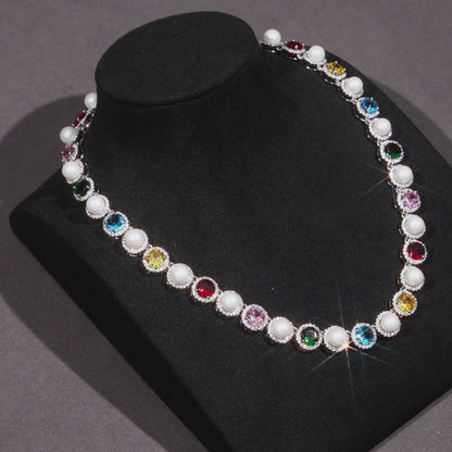 Silver Rainbow Serenade Gemstone Necklace