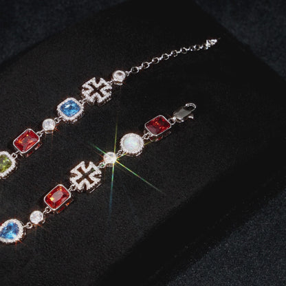 Multi Gemstone & Cross Bracelet