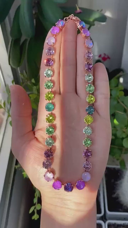 Amethyst & Ivy Glow: Jewel-Tone Crystal Necklace
