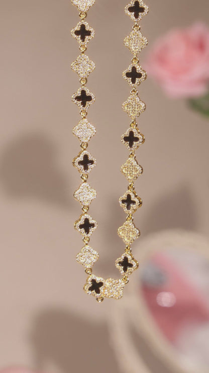 Black Enamel Clover Diamond Gemstone Bracelet