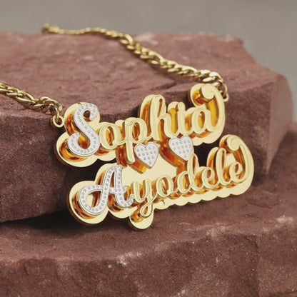Double Name Double Heart Necklace