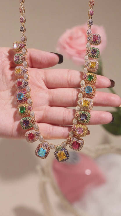 Brilliance Emerald-Cut Splendor & Pave Gemstone Necklace