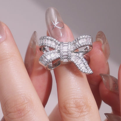 Silver Bow Knot Ring With CZ Stone